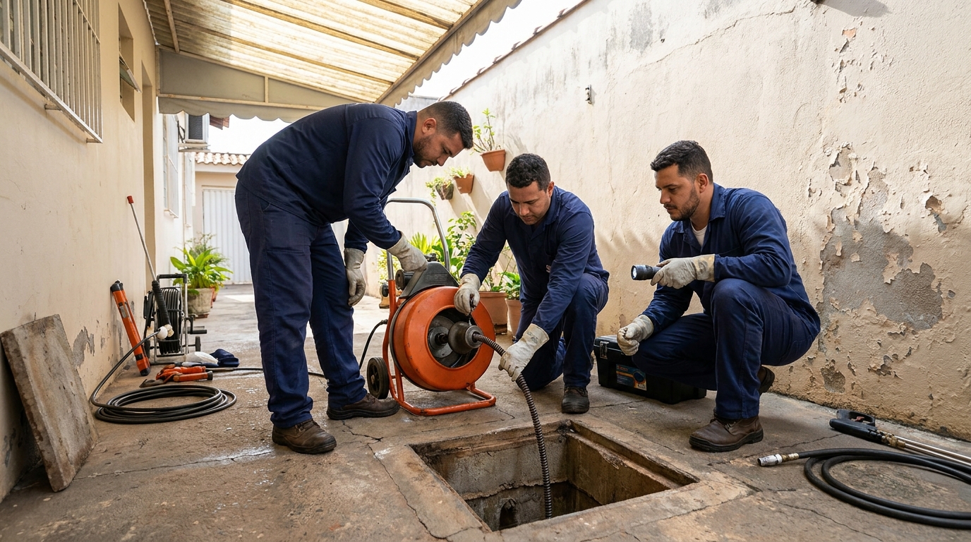 Desentupimento de esgoto com hidrojateamento em São José‑SC