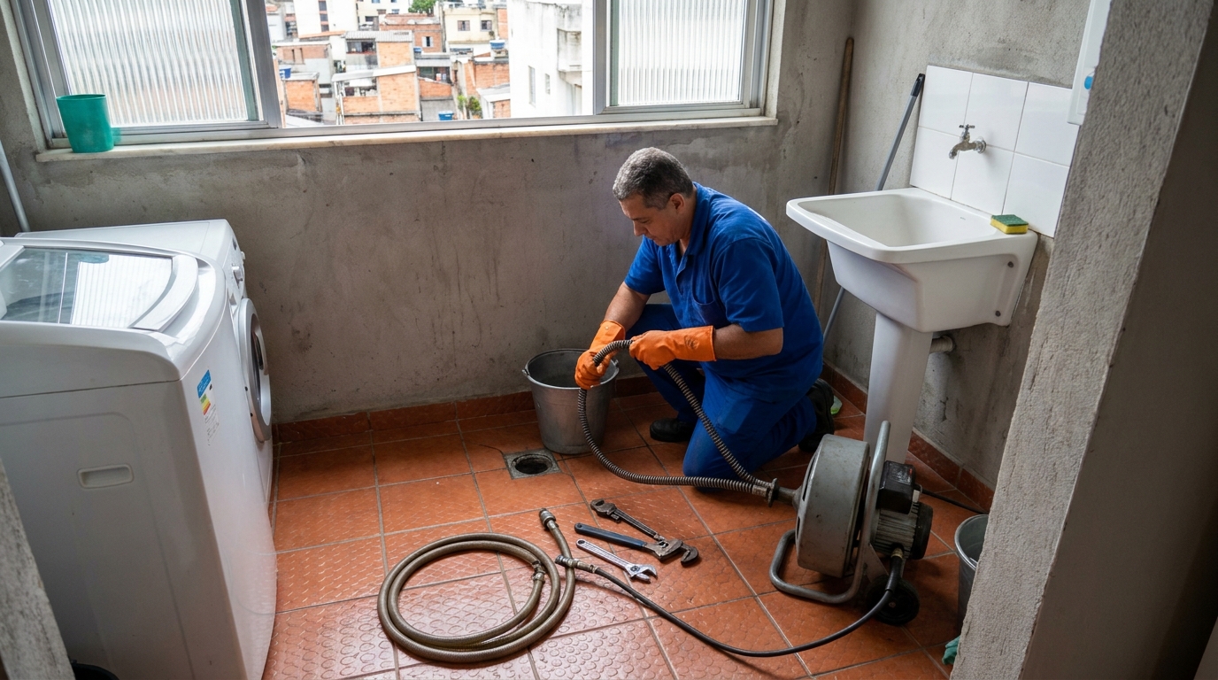 Desentupimento de ralo com equipamento em São José‑SC