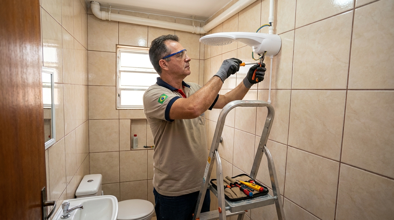 Instalação de chuveiro no banheiro em São José‑SC